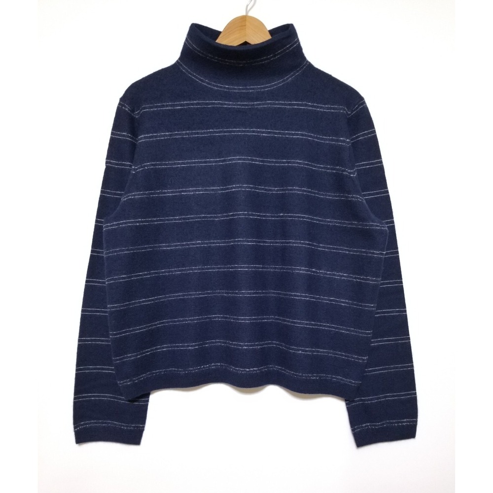 NWT Vince Boiled Cashmere Striped Turtleneck Sweater Coastal Navy XL $365